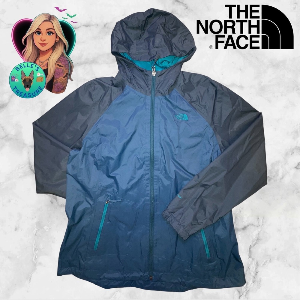 The North Face Womens XL Antora DryVent Hooded Rain Jacket Blue Teal Lightweight